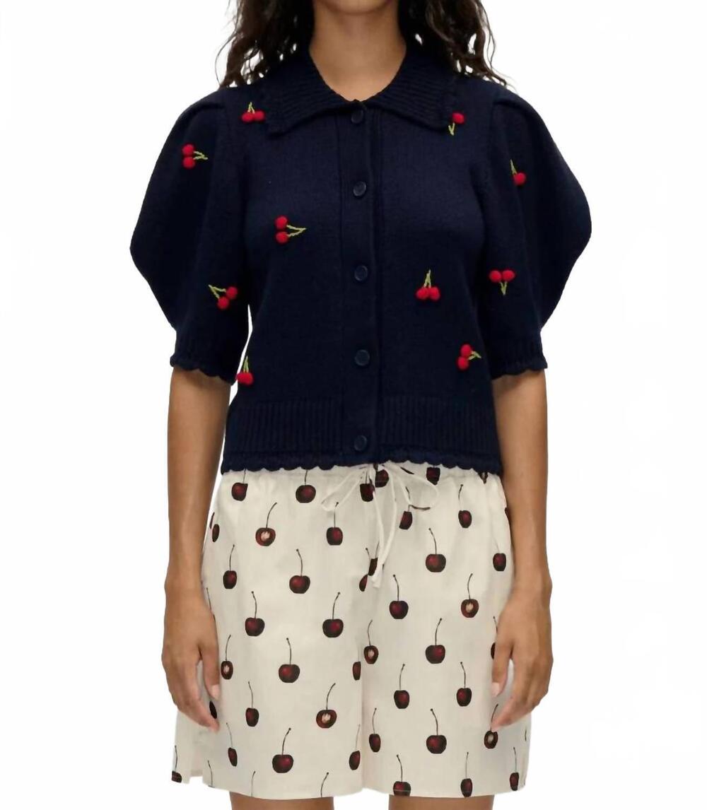 NEW STINE GOYA bobble knit polo cardigan in cherries